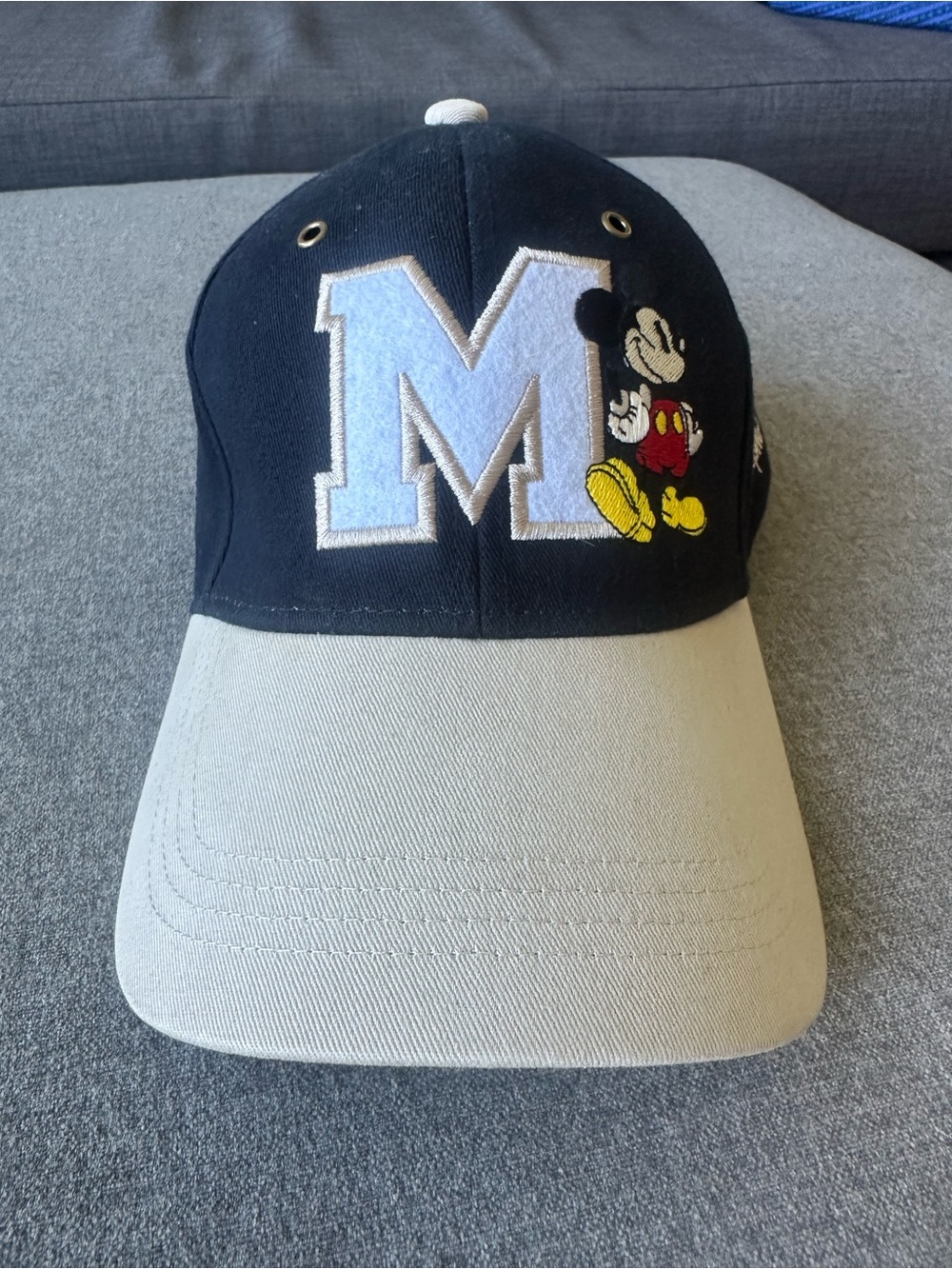 Adult Walt Disney Word Mickey Mouse Two-Tone Navy and Cream Baseball Cap